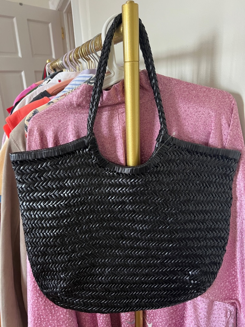Anthropologie Woven Leather Tote Bag